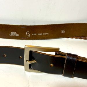 CS Sport Brown Saddle Leather sz 85 Belt w/Braided Accent Nickel Buckle Italy